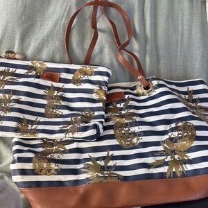 Striped Pineapple Tote and Pouch Set